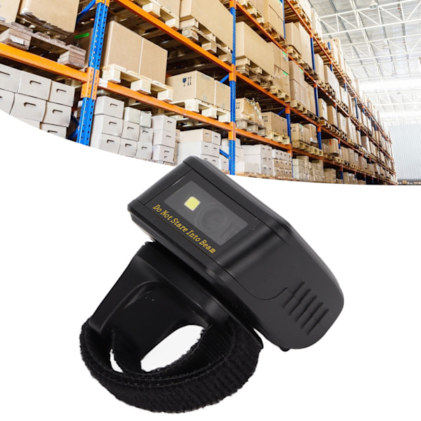 Scanner Svart Portabel Mini Trådlös 2.4g Handhållen Bärbar Ring Streckkodsläsare UK-kontakt