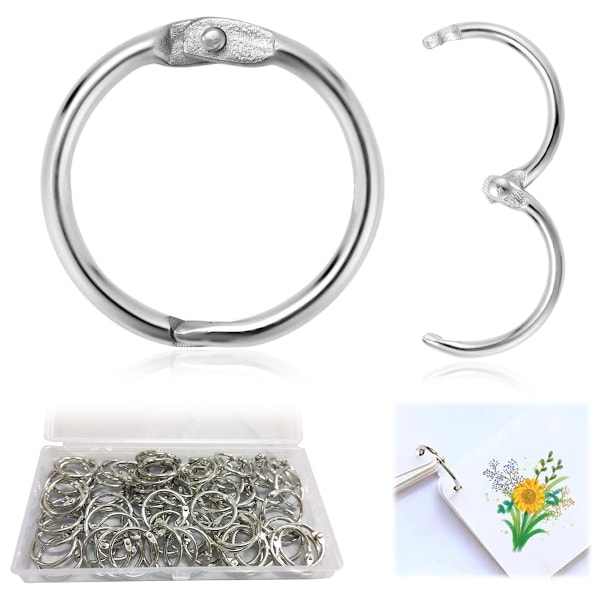 Förpackning med 100 pärmar 20 mm Bokringar Lösbladskopplingsringar Metallböcker Ringar Pärmaringar Nyckelringar för Scrapbook Album Hantverk -
