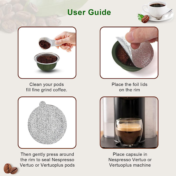 Espressofolier för återanvändbara kaffekapslar, förslutningslock kompatibla med Nespresso Original Line-maskiner och Xiaomi Xinxiang-serien, livsmedelssäkert material
