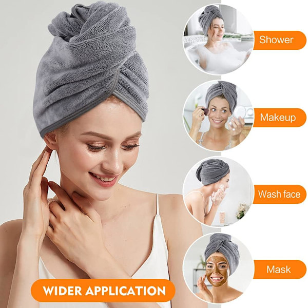 Mikrofiber Hårhandduk, Skyddar Hårets Hälsa &amp; Sparar Tid, Ultraabsorberande Snabbtorkande Anti-Frizz Wrap för Kvinnor, Män, Barn (3 Stycken), Grå