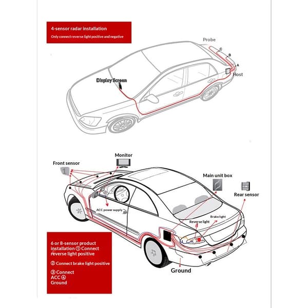 Backsensor-system för bil med 8 parkeringssensorer, avståndsdetektering, LCD-display och ljudvarning