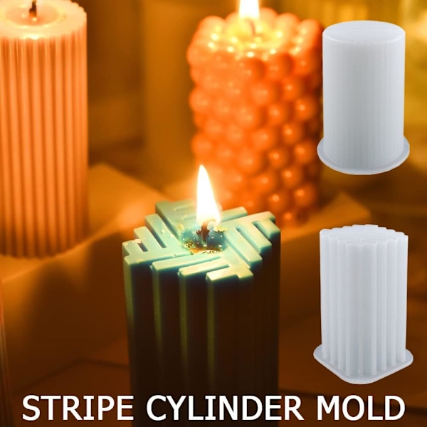Set med 2 randiga cylinderformade ljusformar f?r ljustillverkning, 3D geometriska silikonljusformar f?r doftljus