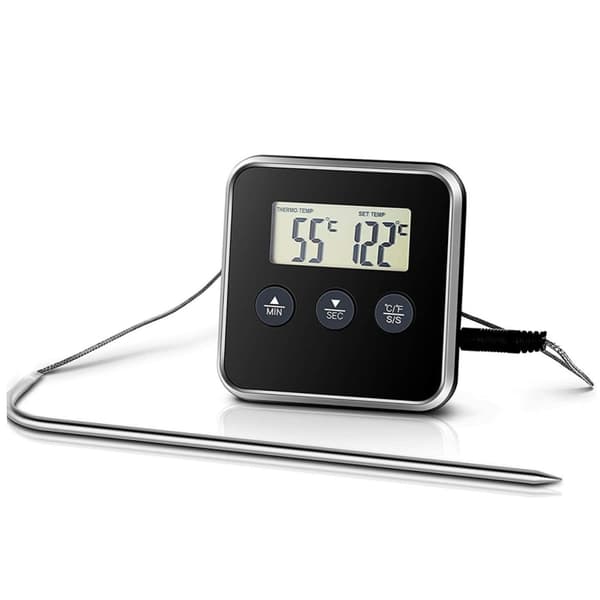 Digital kökstermometer för snabb avläsning med timer, exakt mattermometer för grill, ugn och matlagning
