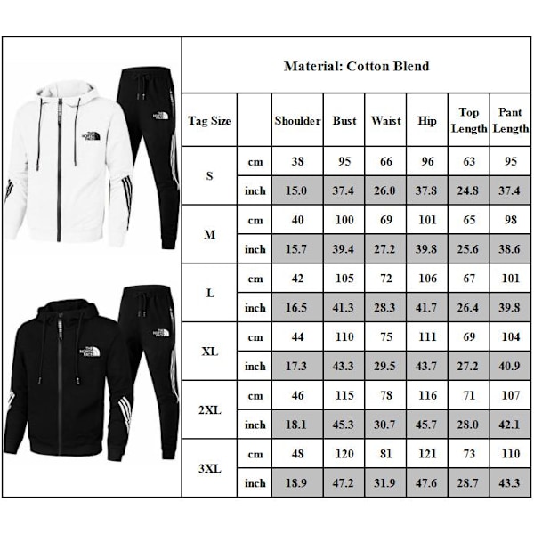 The North Face Herr Hoodie Sweatshirt Jogger Byxor Tr?ningsoverall 2PCS/Set Sportkl?der Vit White 3XL White