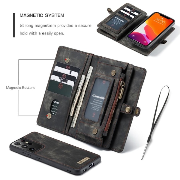 Samsung Galaxy S21 Ultra - CASEME 2-i-1 Multifunktionellt Plånboksfodral - Svart Black Svart