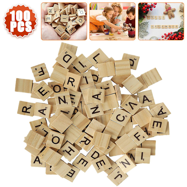 300 st. Tr?bokst?ver f?r Scrabble - Ers?ttningsbrickor f?r spel och hantverk