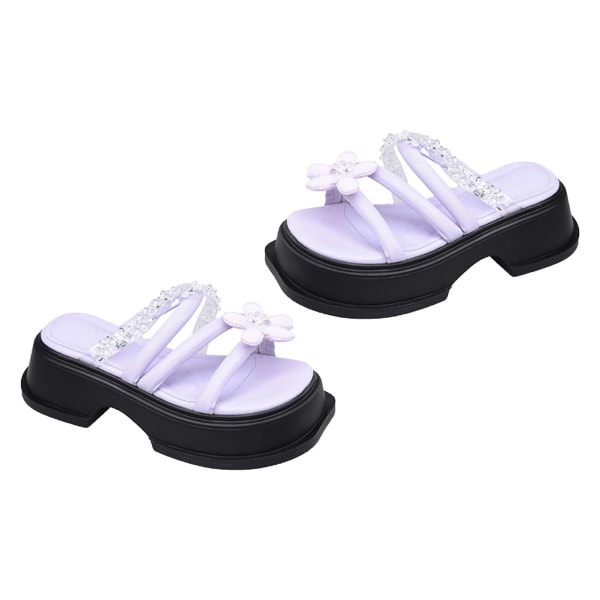 Platformsandaler för kvinnor sommaren Plattformade högklackade sandaler för kvinnor Casual sandaler med blomsterdekoration för utomhuslila 36