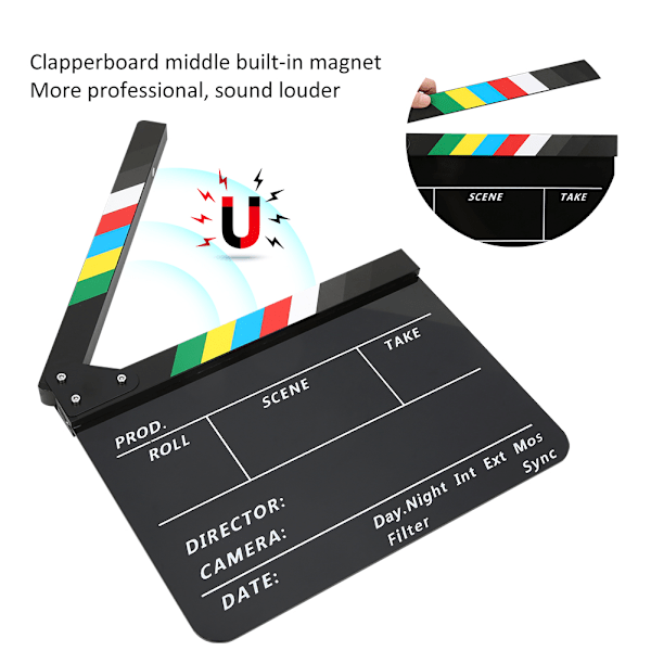 30x25CM Regissör Video Scen Clapperboard Professionell Film Action Clap Verktyg Akryl