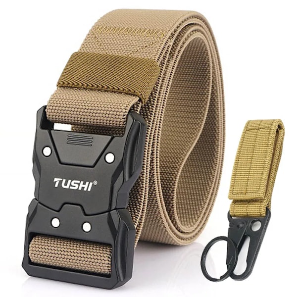 VATLTY Nytt unisex elastiskt bälte hårdlegering Snabbspänne Tough Stretch Nylon Herr Militär Taktiskt bälte Arbetstillbehör Khaki set 105cm Khaki set 105cm