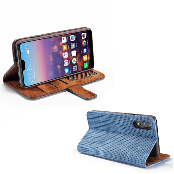 Huawei P20 - Klassiskt Fodral i Retro-look (PU-Läder) Gråsvart Gråsvart