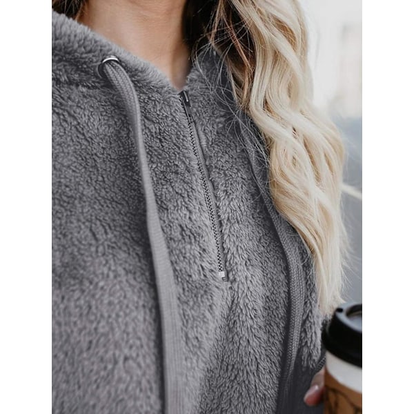 Kvinnors Fuzzy Hoodies Pullover Mysig Oversized Fickor Hooded