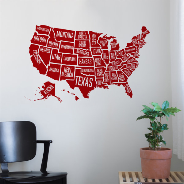 Väggkonstdekal USA Map State Sticker Home Office Decoration for