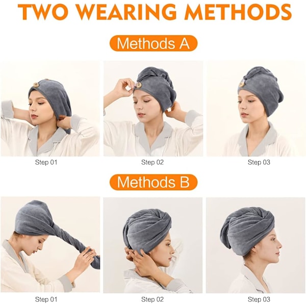 Mikrofiber Hårhandduk, Skyddar Hårets Hälsa &amp; Sparar Tid, Ultraabsorberande Snabbtorkande Anti-Frizz Wrap för Kvinnor, Män, Barn (3 Stycken), Grå