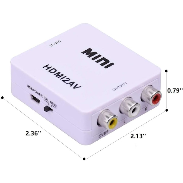 HDMI till RCA-omvandlare, kompositvideo-ljudomvandlare med digitala lågenergichips för plug and play-upplevelse, stöder PAL NTSC och