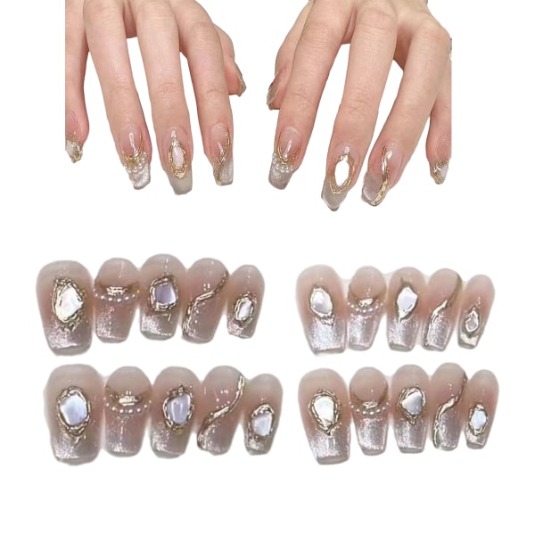 Uppsättningar med 2-press på naglar Korta fyrkantiga naglar Fake Nails Falllim