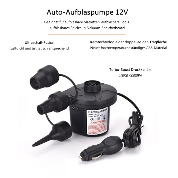 Bärbar pump för snabb fyllning, högtrycksdesign kompakt lättvikts uppblåsare/tömmer med säkra låsmunstycken, dubbelmotorpump för flera ändamål