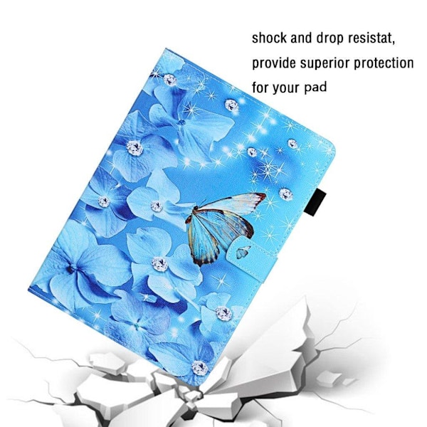 iPad (2018) mönstrat flipfodral i läder - Fjäril Och Blomma Blå