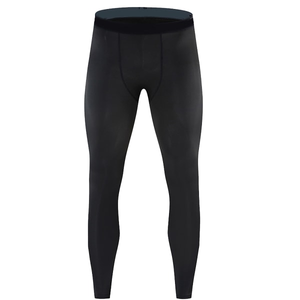 Åtsittande leggings i elastisk polyester, snabbtorkande kompressionsbyxor för herr, fitness, träning, svart, XL