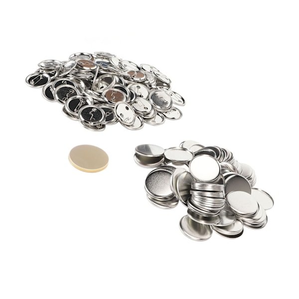 100 Set Pin Back Button Delar Robust Metall Plast Rostfri utjämningsknapp Tillbehör för Badge DIY 44MM