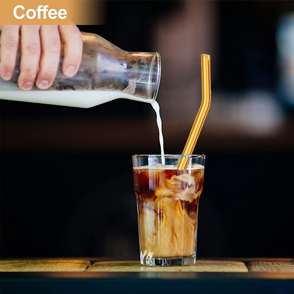 10-pack återanvändbara sugrör i glas, böjda sugrör i glas med
