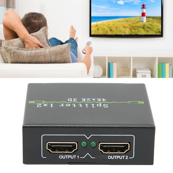HD Multimedia Interface Splitter 1 in 2 Ut 4K 30Hz Aluminiumlegering Skärmsplitter 100‑240VUS Kontakt