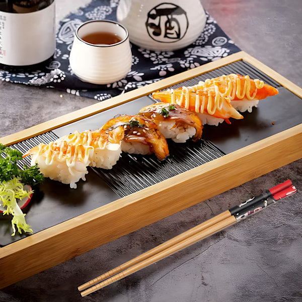 Zulbceo 5 par återanvändbara ätpinnar av naturlig bambu, för att äta, sushi-ätpinnar, bambu-presentätpinnar, diskmaskinssäkra med lyxig svart färg