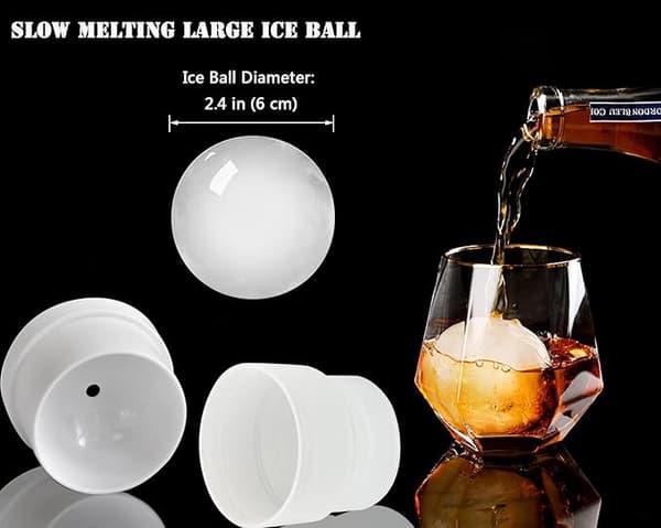 Isbollsform - Set om 3, rund isbitsform, 6 cm sfäriska isbitar för whiskey, cocktails, bourbon (3, vit)