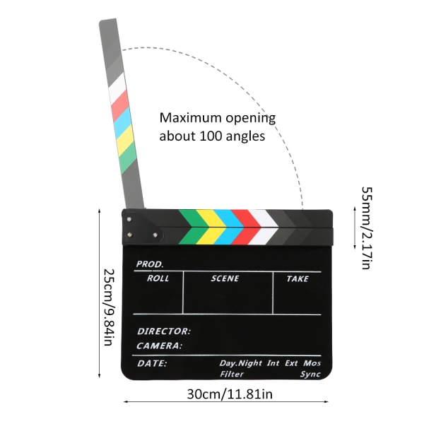 30x25CM Regissör Video Scen Clapperboard Professionell Film Action Clap Verktyg Akryl