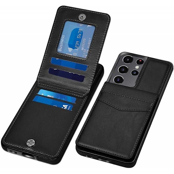 Samsung S21 Ultra Mobilskal Korthållare 5-FACK Retro V3 Svart Svart