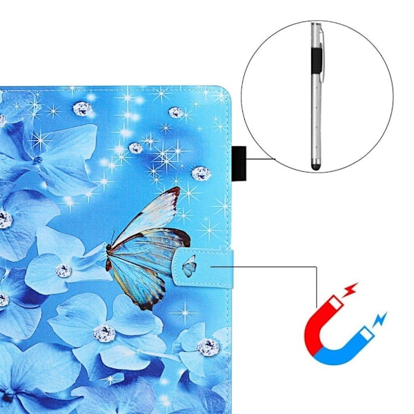 iPad (2018) mönstrat flipfodral i läder - Fjäril Och Blomma Blå