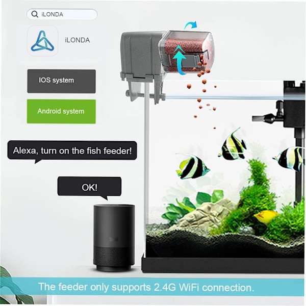 Smart Akvarietillbehör, Automatisk Fiskmatare med App Lychee-kontroll, WiFi Programmerbar Matning för Dina Älskade Husdjur Hemma eller Borta