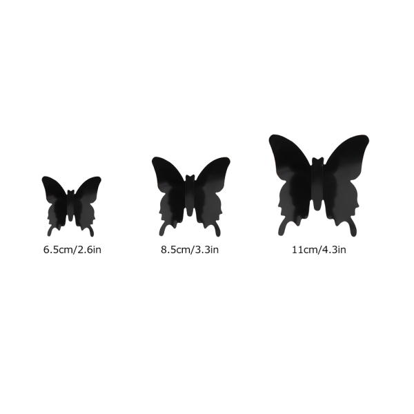 24 st/set Stereoskopiska svarta fjärilar väggklistermärke vardagsrumsdekoration väggdekal