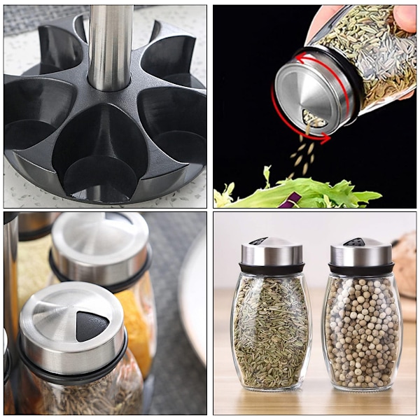 Multifunktionell Kryddorganisatör, Kryddförvaring i Klar Glasdesign med Rostfritt Stål Roterande Hållare för Hemmakök Matsal Utomhusbruk