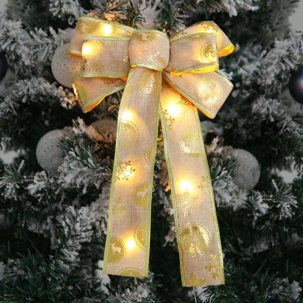 Luminous Christmas Bow hänge Snowflake Moose Printed Bow Julgran LED Ribbon Bow