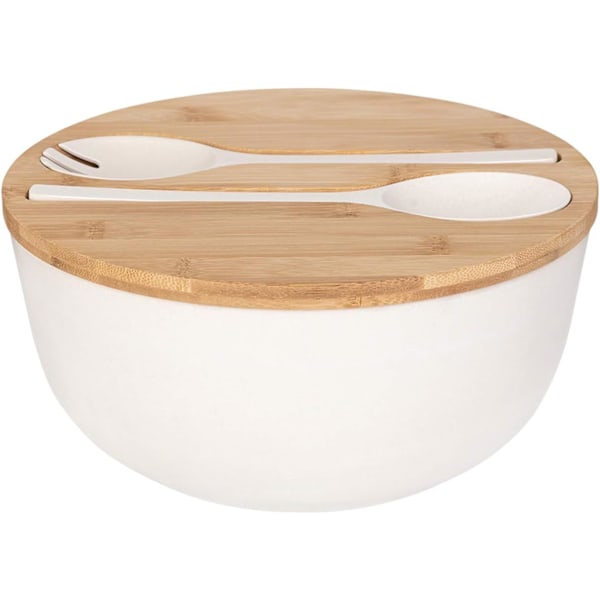 Blandskålset i bambufiber och trä med giftfritt biologiskt nedbrytbart material, extra stor salladsskål, multifunktionellt lock för kök, restaurang, fester