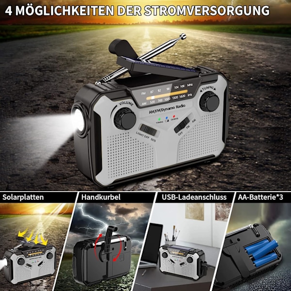 Strålande Resiliens: Sol- och Handvevad Nödradio, 2500mAh Batteri, SOS-Signal, Dubbla Belysningslägen, Kompass, Den Ideala Följeslagaren För