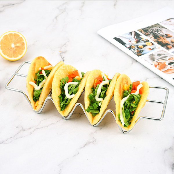 Elegant Taco-ställ i rostfritt stål, Premium Rostfritt Multianvändningsställ Säkerställer Upprätta Tacos, För Hemmarestaurang (Set om 2)