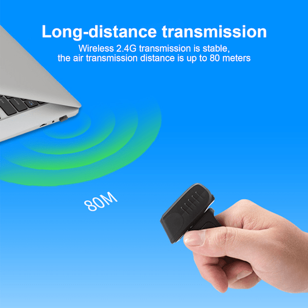 Scanner Svart Portabel Mini Trådlös 2.4g Handhållen Bärbar Ring Streckkodsläsare UK-kontakt