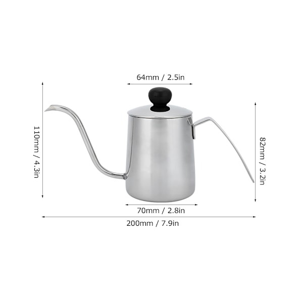 Kaffekanna i rostfritt stål 304, lång smal pip, svanhals, handbryggning, köksredskap för hemmet med lock