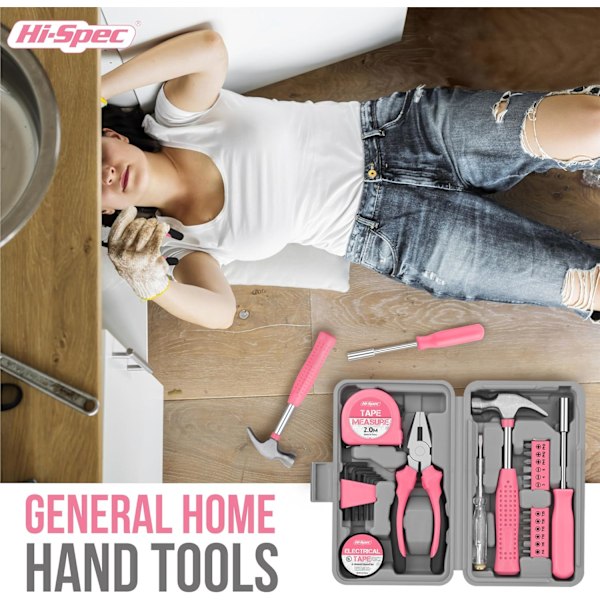 24-delars Rosa Verktygssats – Mini DIY Hush?llsset med Grundl?ggande Handverktyg Kompakt Verktygsl?da f?r Damers DIY-projekt och Vardagsbruk
