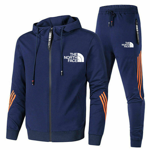 The North Face Herr Hoodie Sweatshirt Jogger Byxor Tr?ningsoverall 2PCS/Set Sportkl?der Marinbl? Navy Blue 2XL Navy Blue