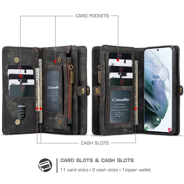 Samsung Galaxy S21 Ultra - CASEME 2-i-1 Multifunktionellt Plånboksfodral - Svart Black Svart