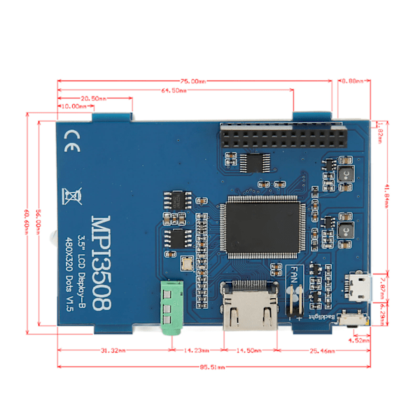 3,5 tums pekskärm HD 480x320 SPI TFT LCD-skärm med pekpenna för RPi 3B+ 2B Zero W A B