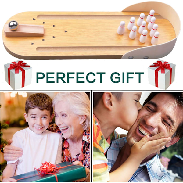 Miniatyr Bowling Spel i Trä för Bordsskivan, Flyttbar Ramp & Premium Mdf Trä Skrivbords Bowling Leksaker För Hemmakontor, Högkvalitativt Trä Giftfri Färg