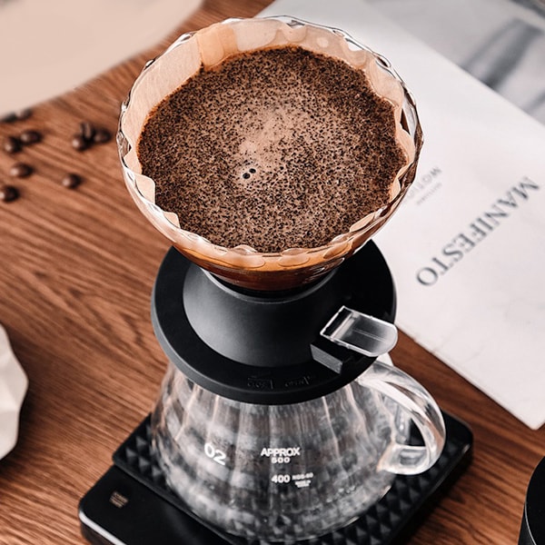 Häll över kaffebryggare, Magic Flower Craft V-formad kaffetratt i glas, hälsosamt blyfritt glas, långsam bryggning, optimal kaffeextraktion för hemmet