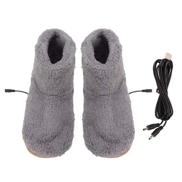Uppvärmd fotvärmare USB-laddning Mjuk avkopplande elektrisk plysch värmande skor för kall vinter Grå Herr 39‑43