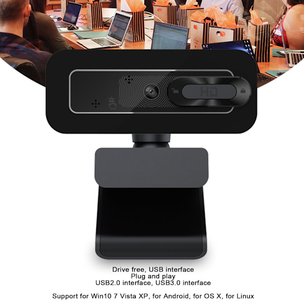 Datorkamera Hög Definition 1080P USB Streaming Webbkamera för OS X för Win10 för Android