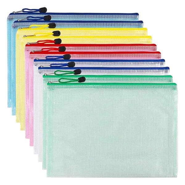 A5 Zip Filväska Mesh Dokument Plastplånböcker Blixtlås Plastfickor (12-pack)