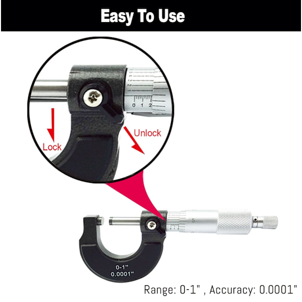 Precision Extern Mikrometer, Professionell Graderad Vernierskala För Exakta Mätningar, Satin Kromfinish Motstår Rost Och Reducerar Bländning, 0 Till
