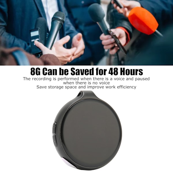 Rund Röstinspelare 35 Timmar Batteritid OTG Funktion Röstaktiverad Inspelare för Föreläsning Intervju Möte Klass 8g